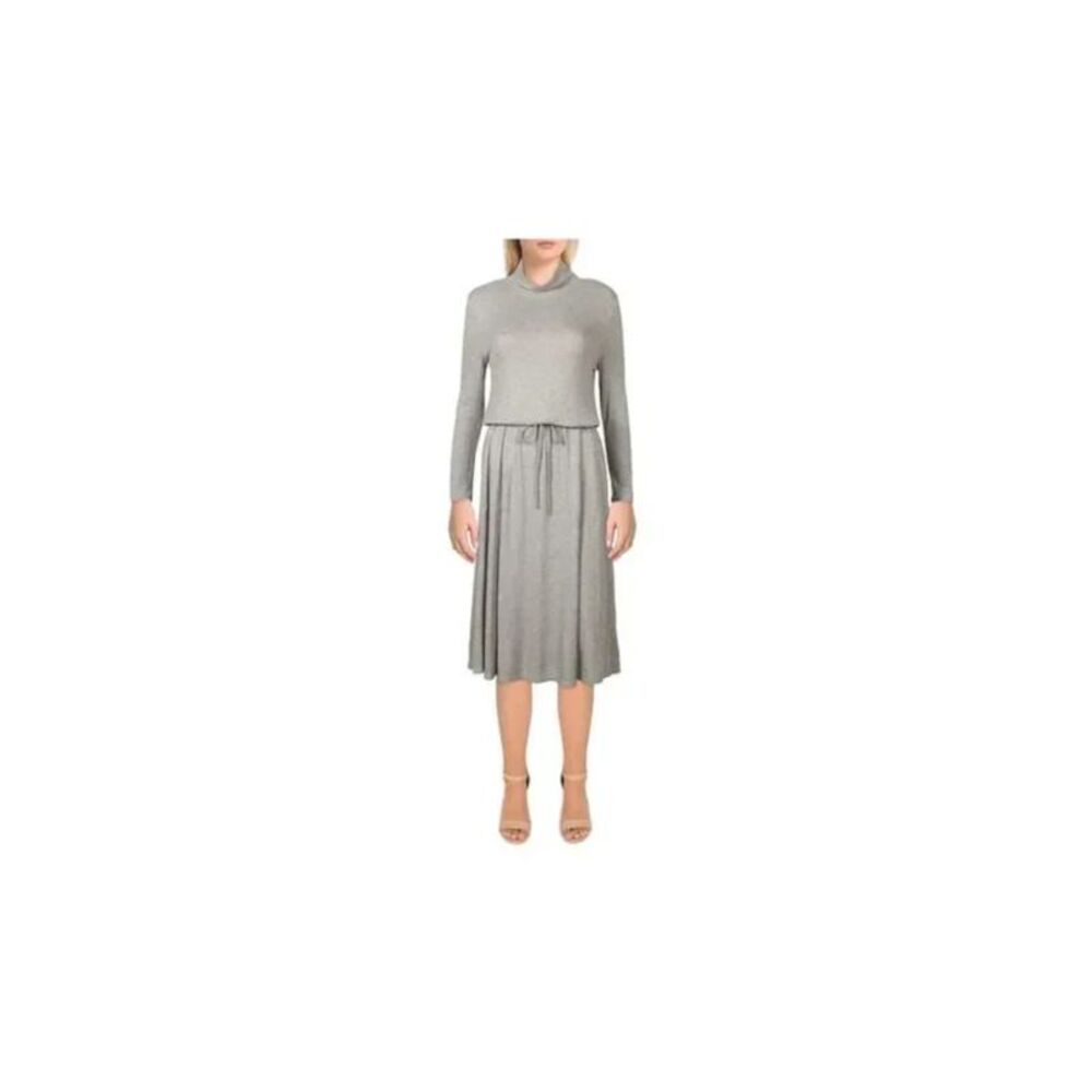 CALVIN KLEIN Womens Gray Waist Long Sleeve Below The Knee Shift Dress 4